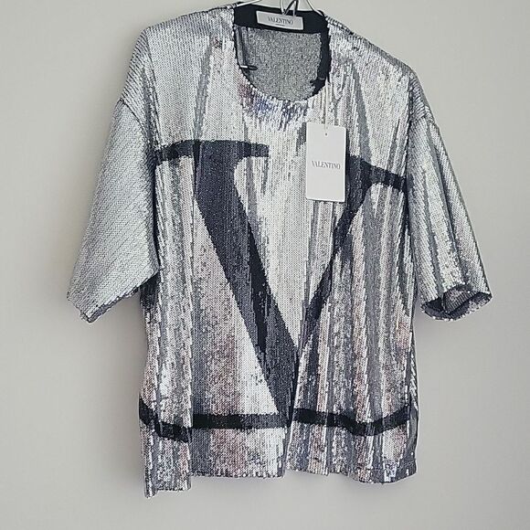 Valentino V - logo print sequin t- shirt - Picture 3 of 11